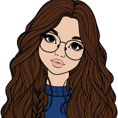 girl with long hair and freckles and glasses realistic