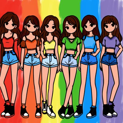 a group of girls wearing crop tops and shorts