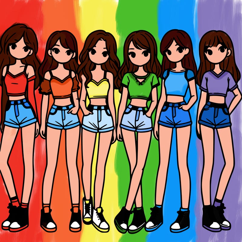 a group of girls wearing crop tops and shorts