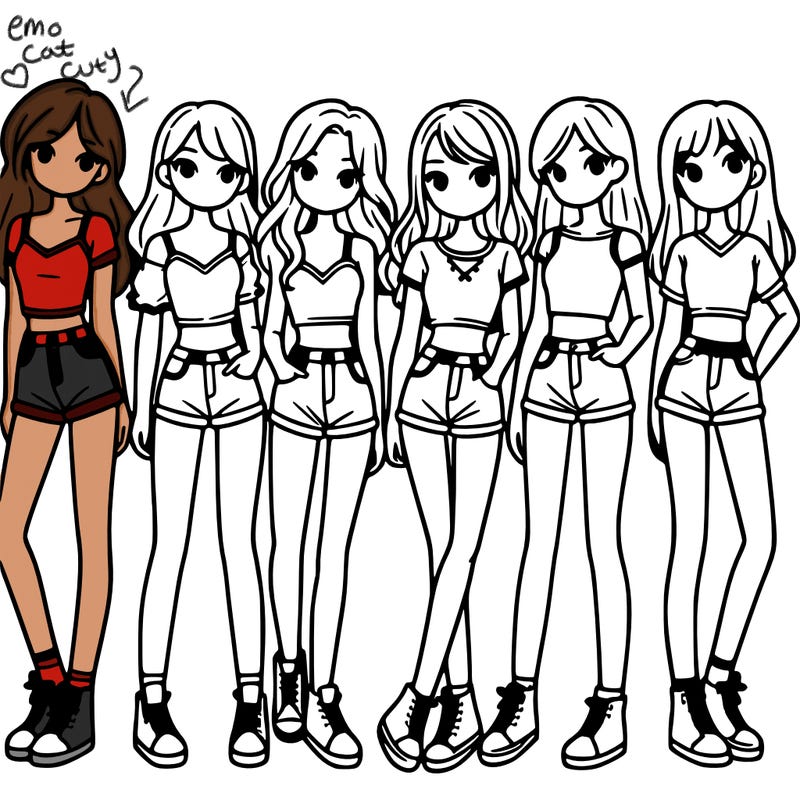 a group of girls wearing crop tops and shorts