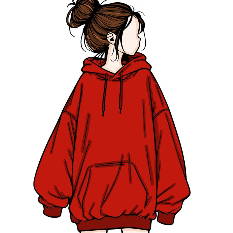realistic girl with a oversized sweatshirt on and a bun