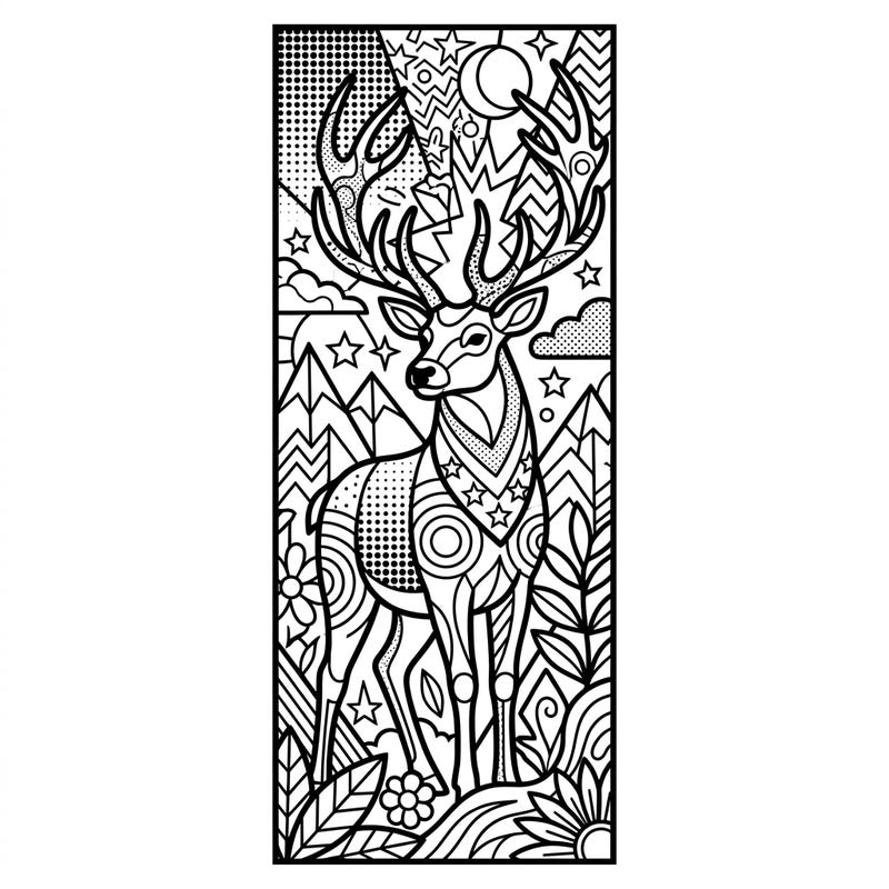 Discover the vibrant world of Pop Art with this stunning deer bookmark coloring page. Featuring bold lines and dynamic patterns, it offers a fresh and exciting artistic challenge for colorists of all levels.