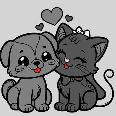 cat with a dog and in love