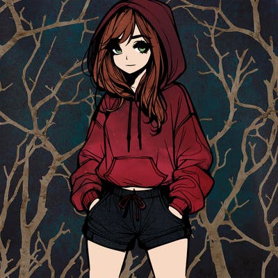realistic girl in shorts and hoodie