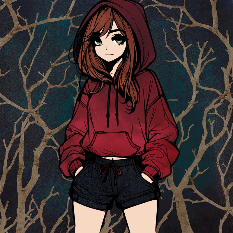 realistic girl in shorts and hoodie
