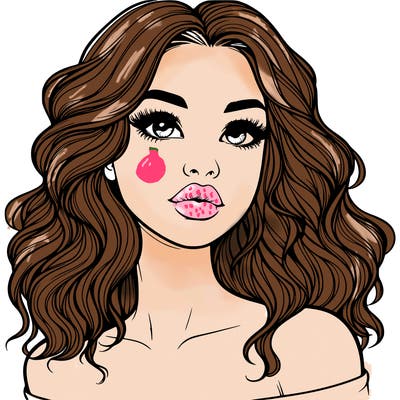 realistic girl with wavy hair and lips