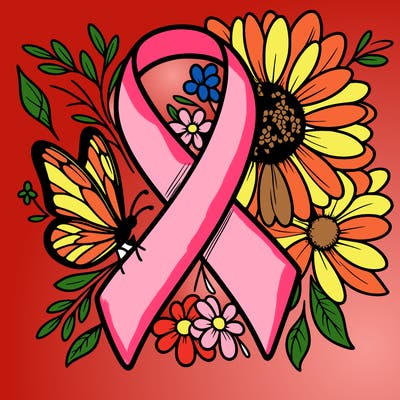 cancer awareness symbol with flowers and butterflies