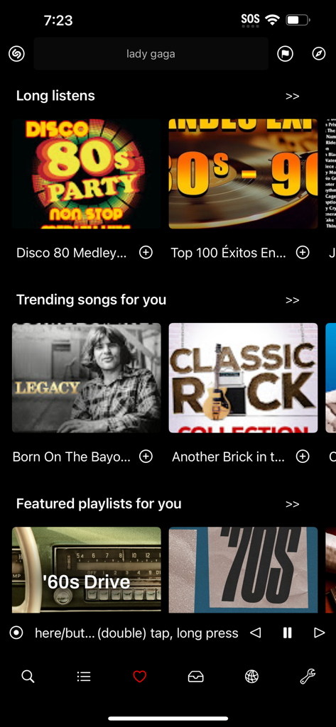 Interface of the BluePlayer app displaying music discovery categories like Trending Songs and Featured Playlists