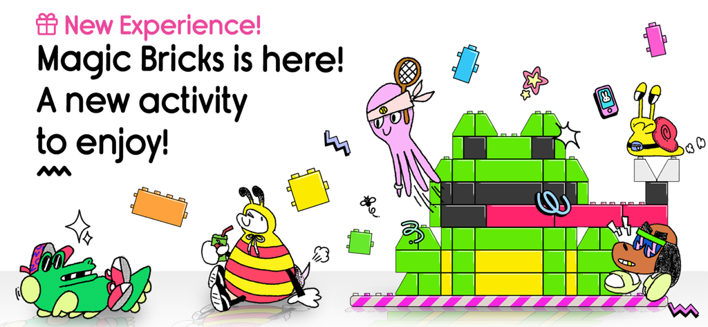 Boop Kids - Smart Parenting - Boop Kids app promotional banner for the new Magic Bricks building activity featuring colorful cartoon characters