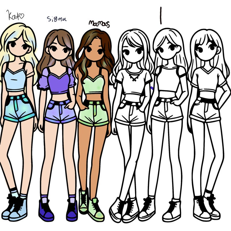 a group of girls wearing crop tops and shorts