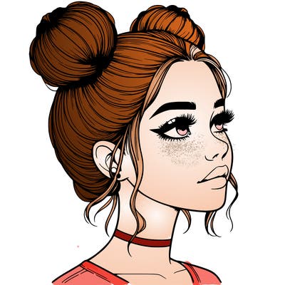 realistic girl with buns on the top of her head