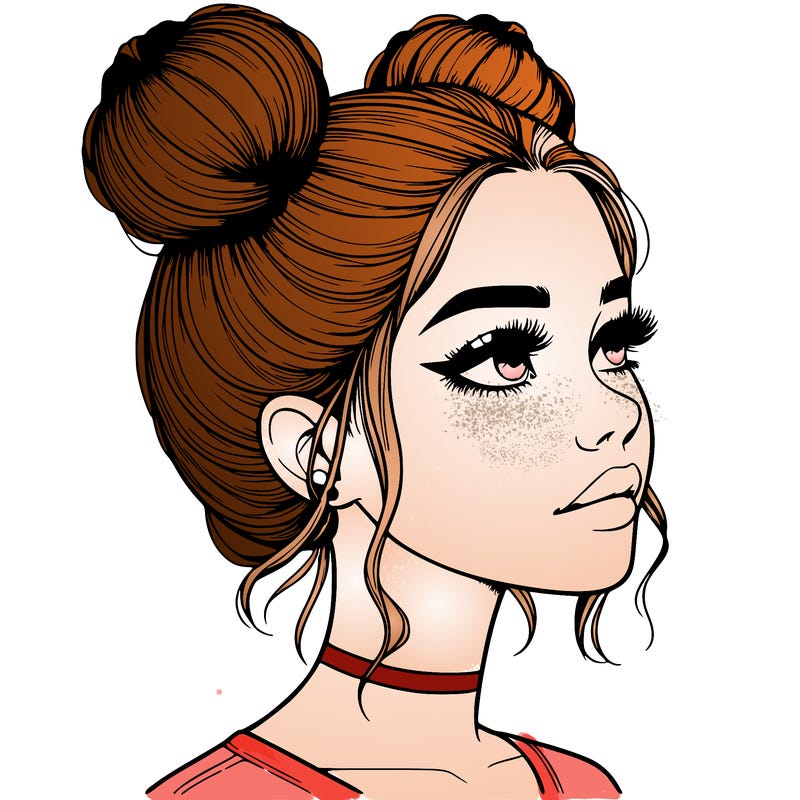 realistic girl with buns on the top of her head