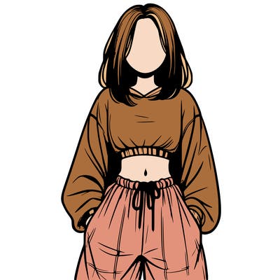 realistic girl faceless with baggy pants and a crop top