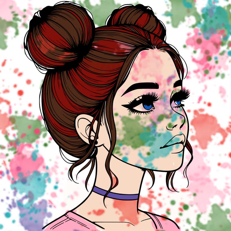 realistic girl with buns on the top of her head