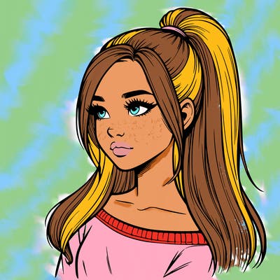 realistic girl with a high ponytail