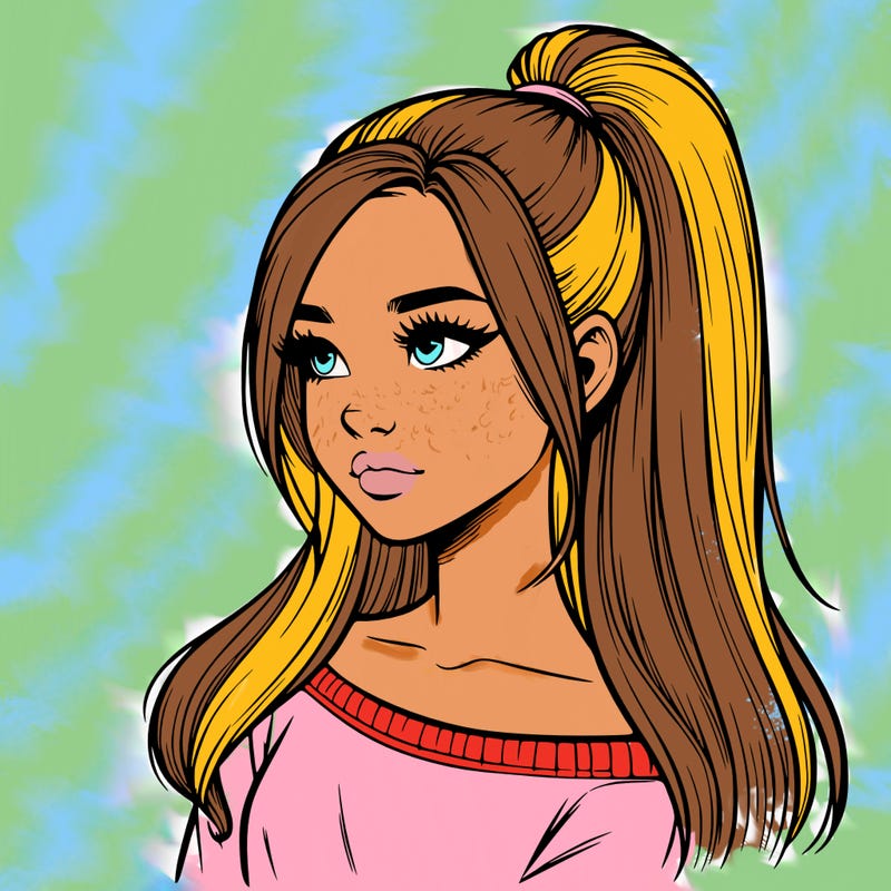realistic girl with a high ponytail