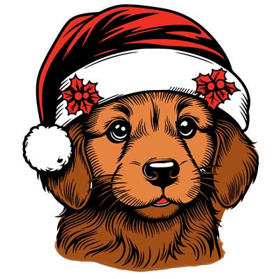 realistic dog wearing a santa hat