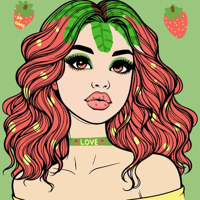 realistic girl with wavy hair and lips