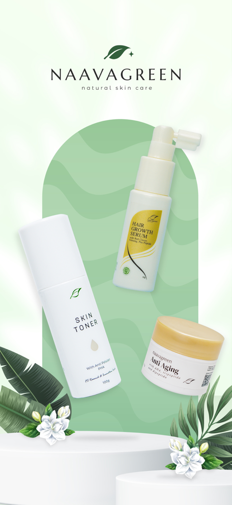 Naavagreen Natural Skincare - Naavagreen natural skincare collection featuring skin toner hair growth serum and anti aging cream