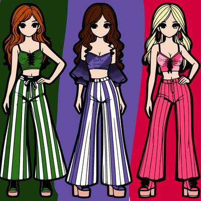 girls with flare pants and crop tops realistic