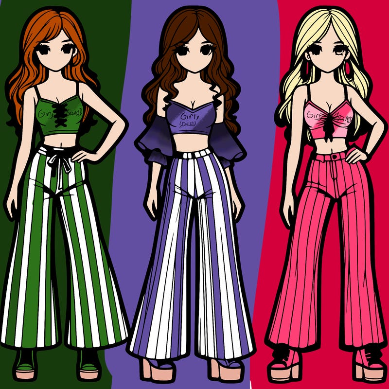 girls with flare pants and crop tops realistic