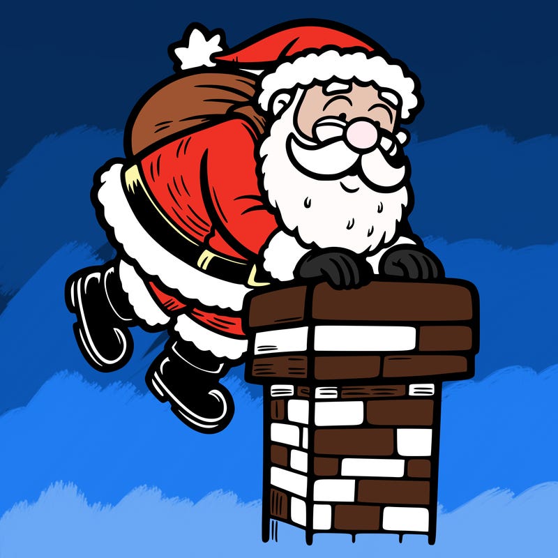 santa climbing down a chimney
