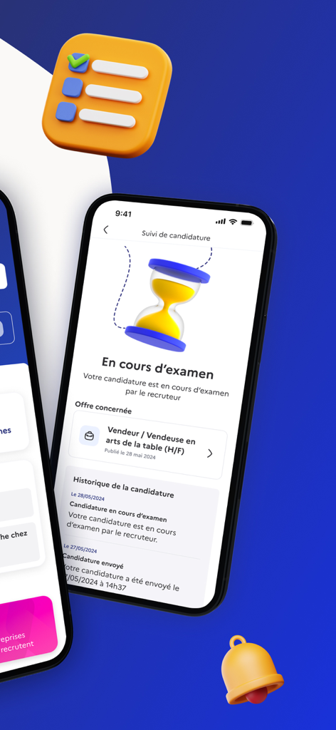 Parcours Emploi France Travail - Mobile interface showing a job application status in the Parcours Emploi France Travail app