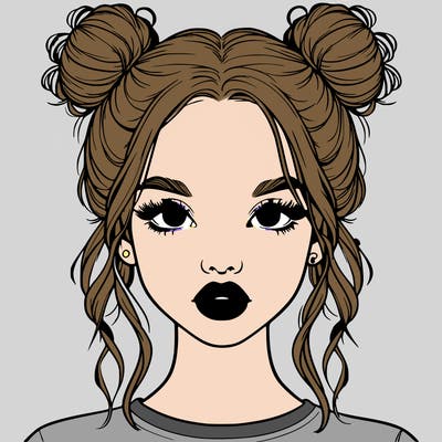 realistic girl with two buns in hair and lips