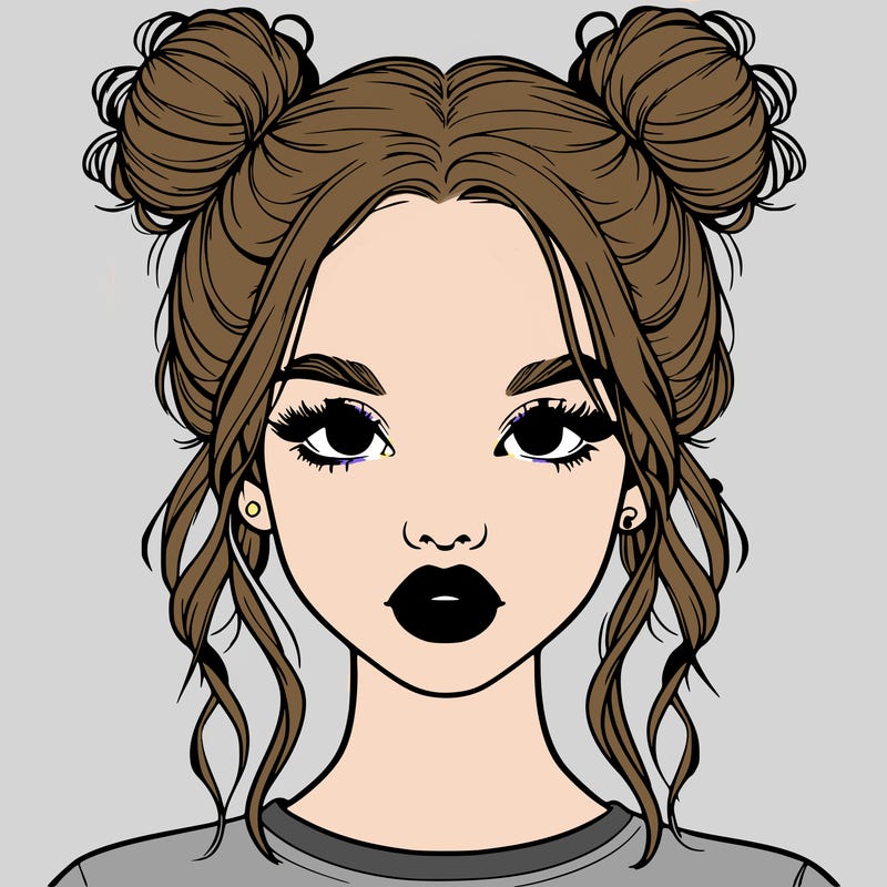 realistic girl with two buns in hair and lips