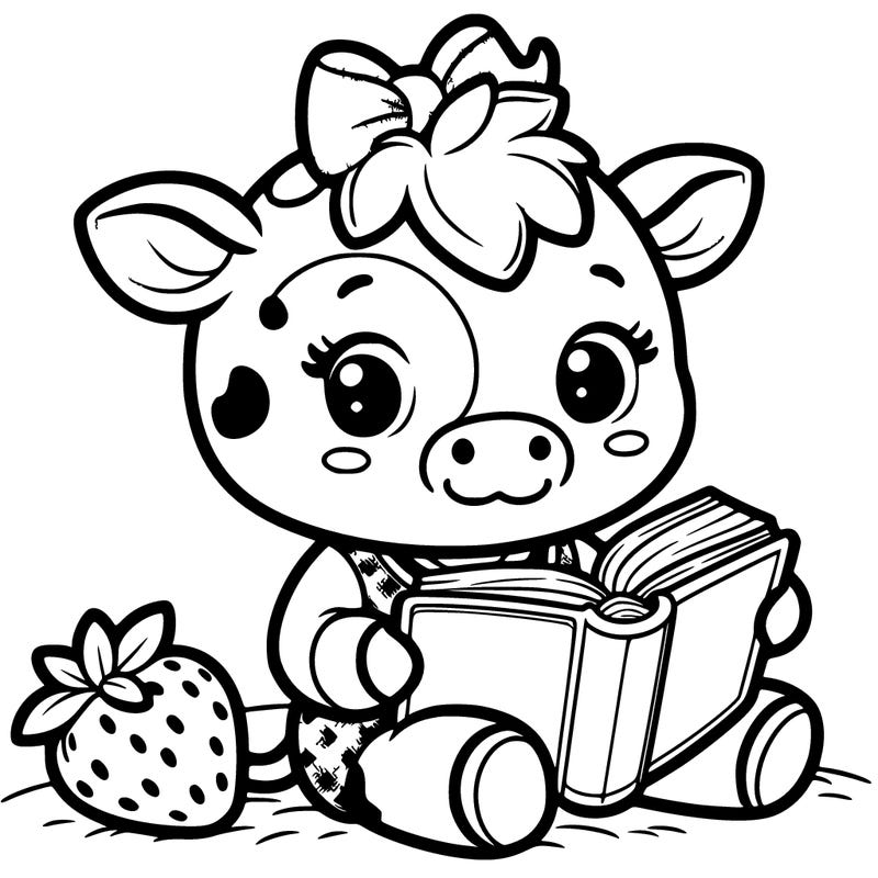 baby strawberry cow  reading the bible