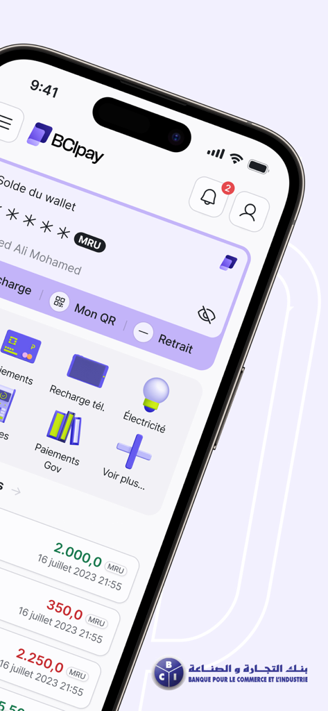 BCIpay - BCIpay mobile app dashboard showing wallet balance and services for phone recharge and electricity payments.