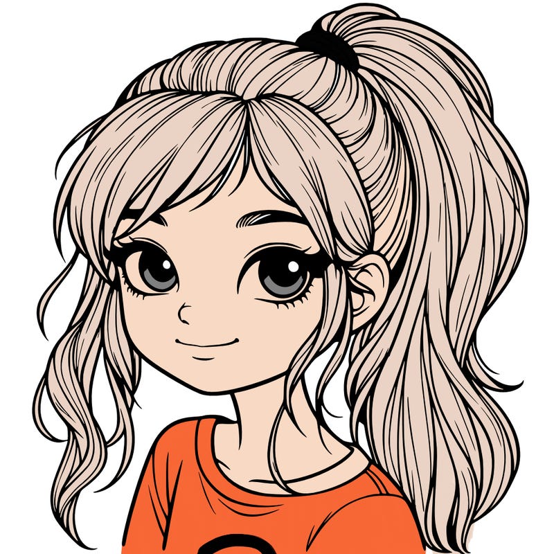 realistic girl with ponytail