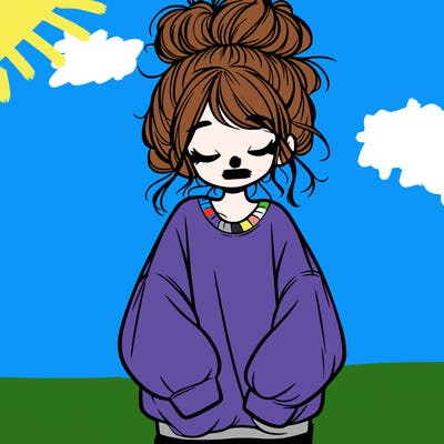 girl with baggy sweatshirt and messy bun
