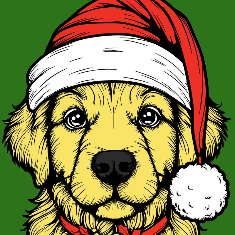 realistic dog with a christmas hat