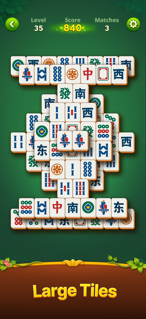 A clear Mahjong solitaire board with large and readable tiles in Mahjong Wonders game