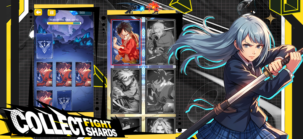 Pixel Anime Rumble - Gameplay of Pixel Anime Rumble card matching game with anime character portraits