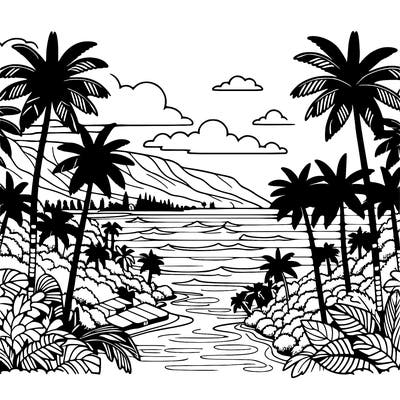 view of the ocean in hawaii lots of palm trees and beautiful view