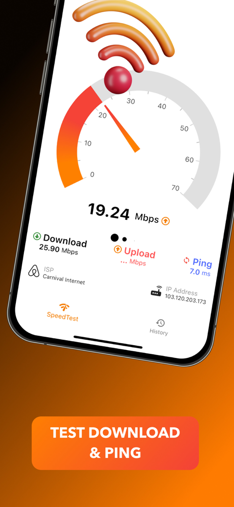 Fast Internet Speed Test Now - Mobile app interface showing internet speed test results including download speed and ping