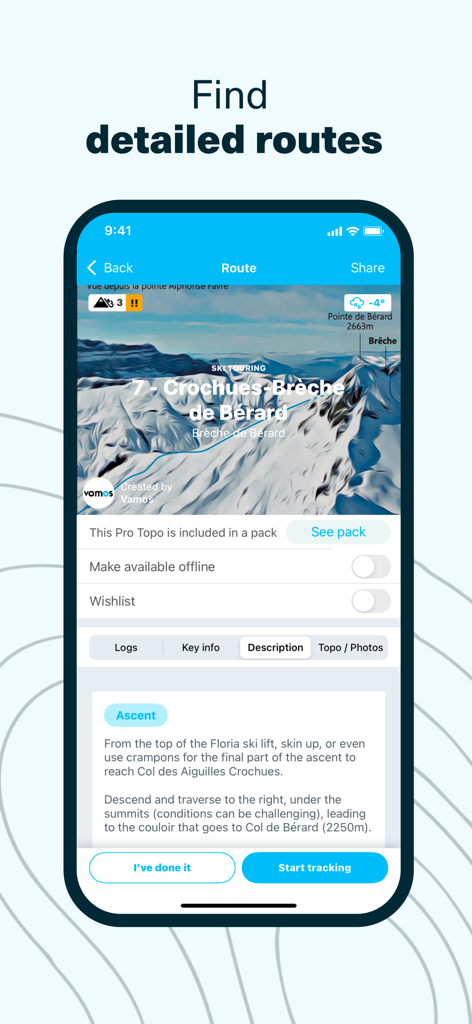 Whympr | Ski, Hike, Climb - Detailed ski touring route with professional topo description and expert mountain data on the Whympr app