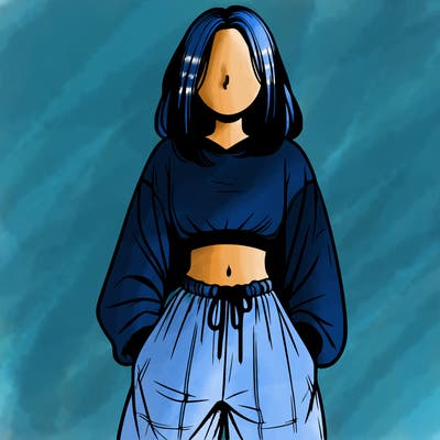 realistic girl faceless with baggy pants and a crop top