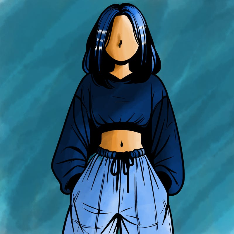realistic girl faceless with baggy pants and a crop top