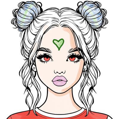 realistic girl with two buns in hair and lips