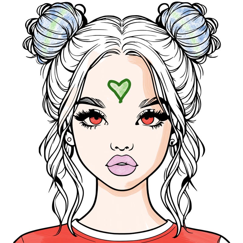 realistic girl with two buns in hair and lips
