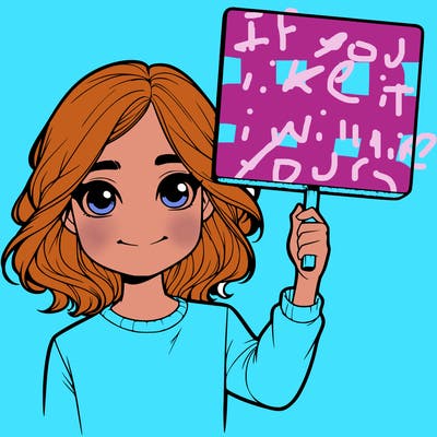 realistic girl holding up a sign