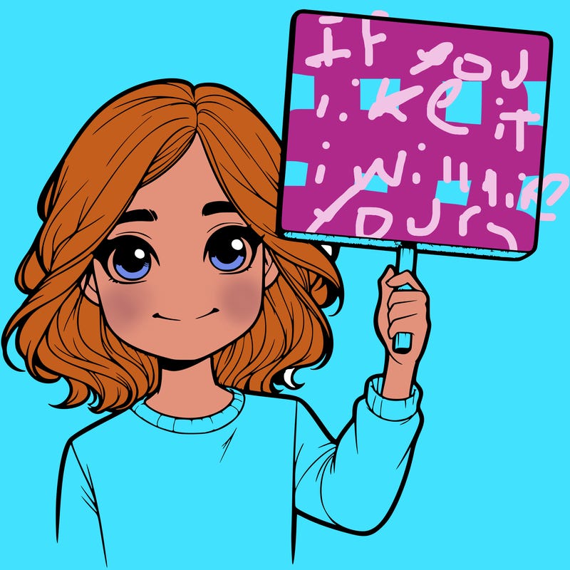 realistic girl holding up a sign