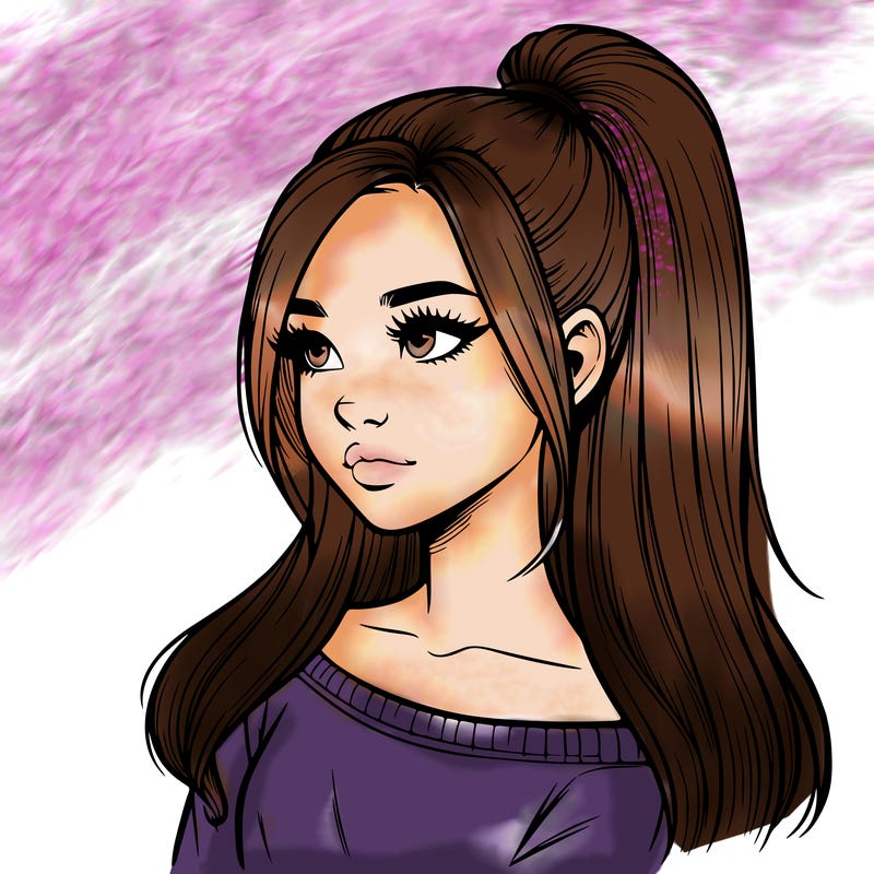 realistic girl with a high ponytail