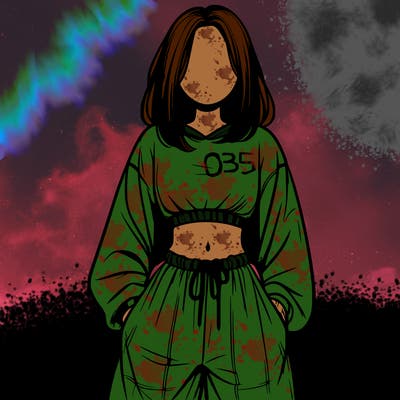 realistic girl faceless with baggy pants and a crop top
