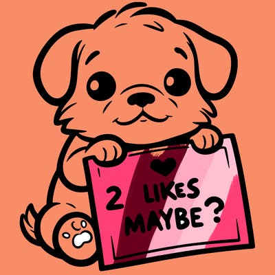 a puppy holding a sign that says 2 likes maybe?
