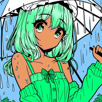 pretty anime girl in the rain