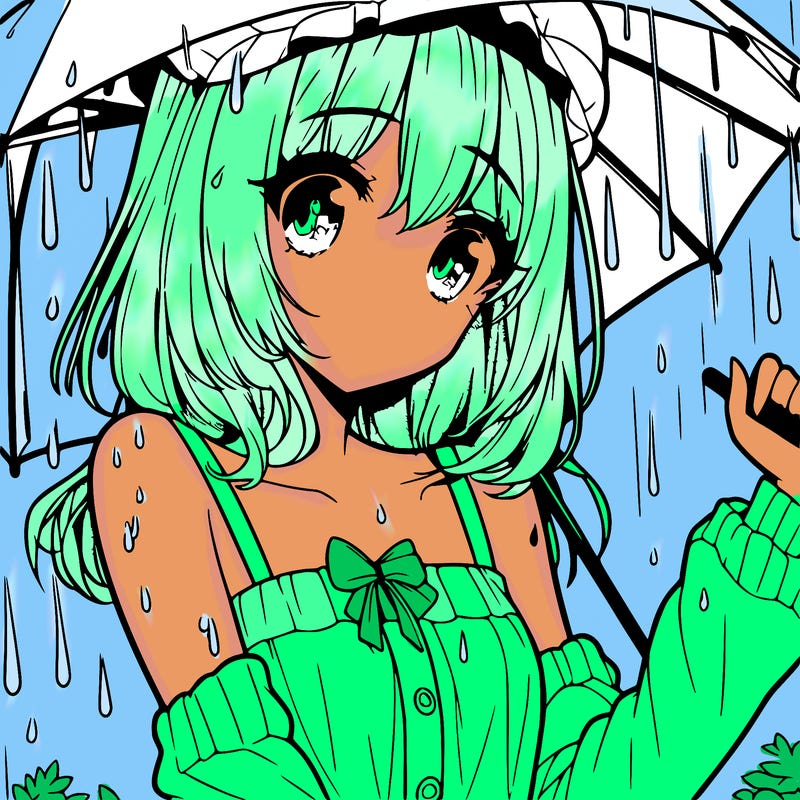 pretty anime girl in the rain